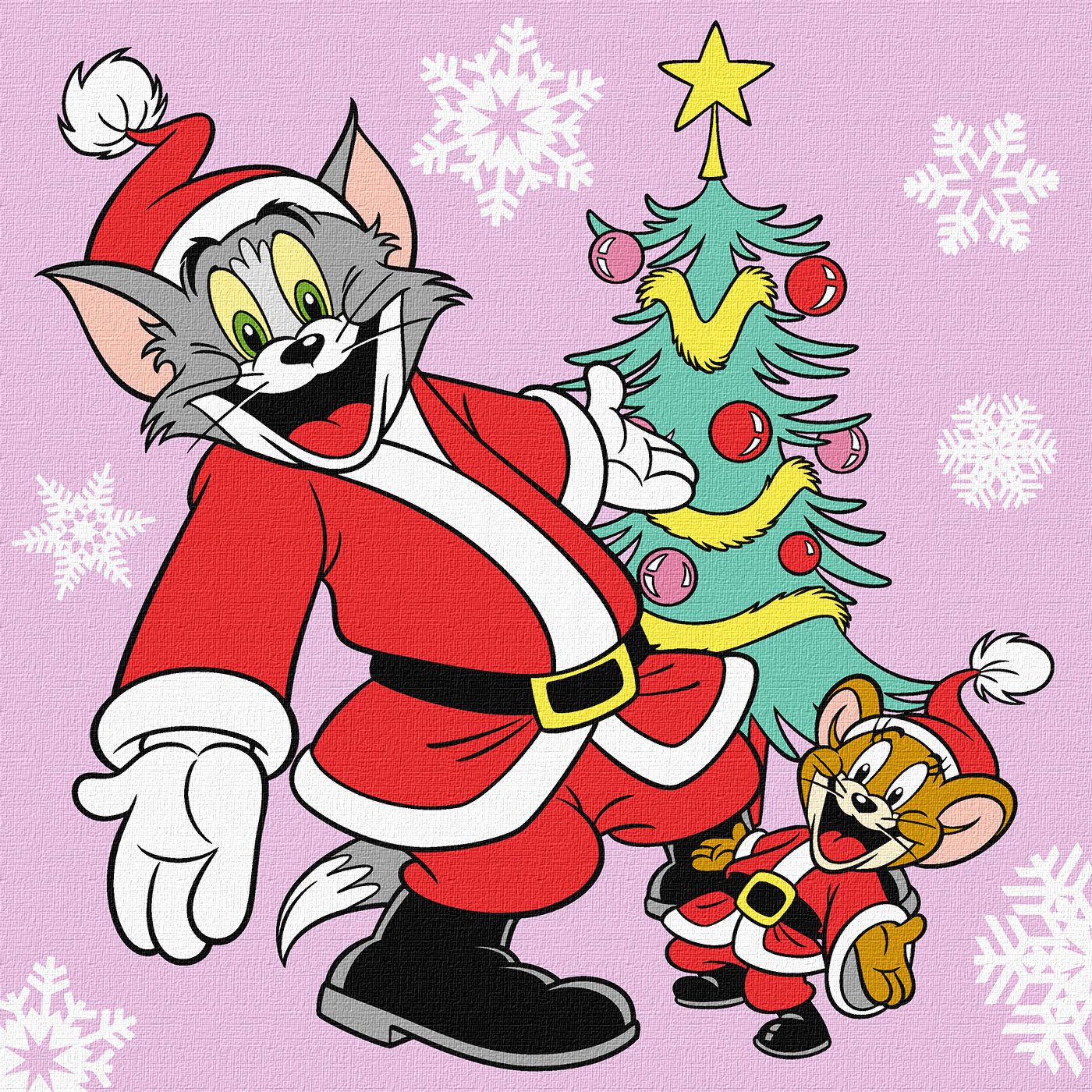 Набор для росписи по номерам 25*25 см WB "Tom and Jerry: у елки", KHO6858, ТМ "Ideyka"