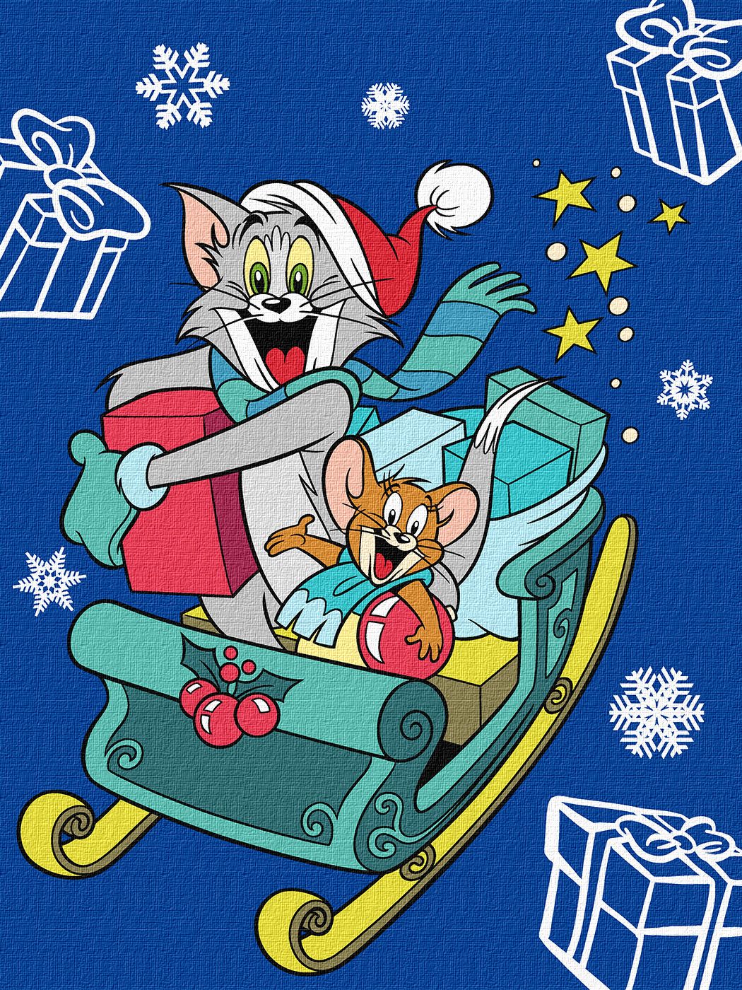 Набор для росписи по номерам 30*40 см WB "Tom and Jerry: на санках", KHO6859, ТМ "Ideyka"