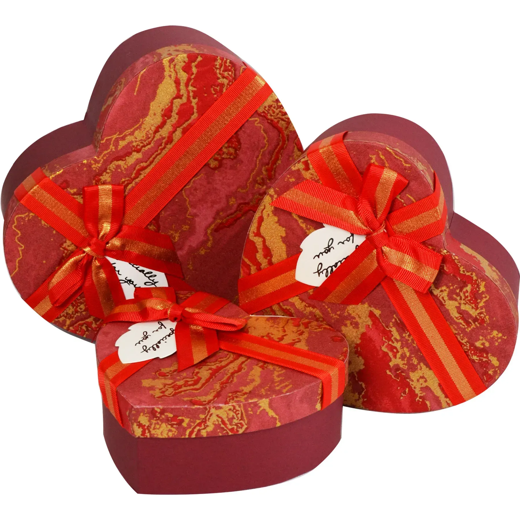 Подарункова коробка у формі серця, бордова "Абстракція" з бантом, 22*20*9 см, 310300383