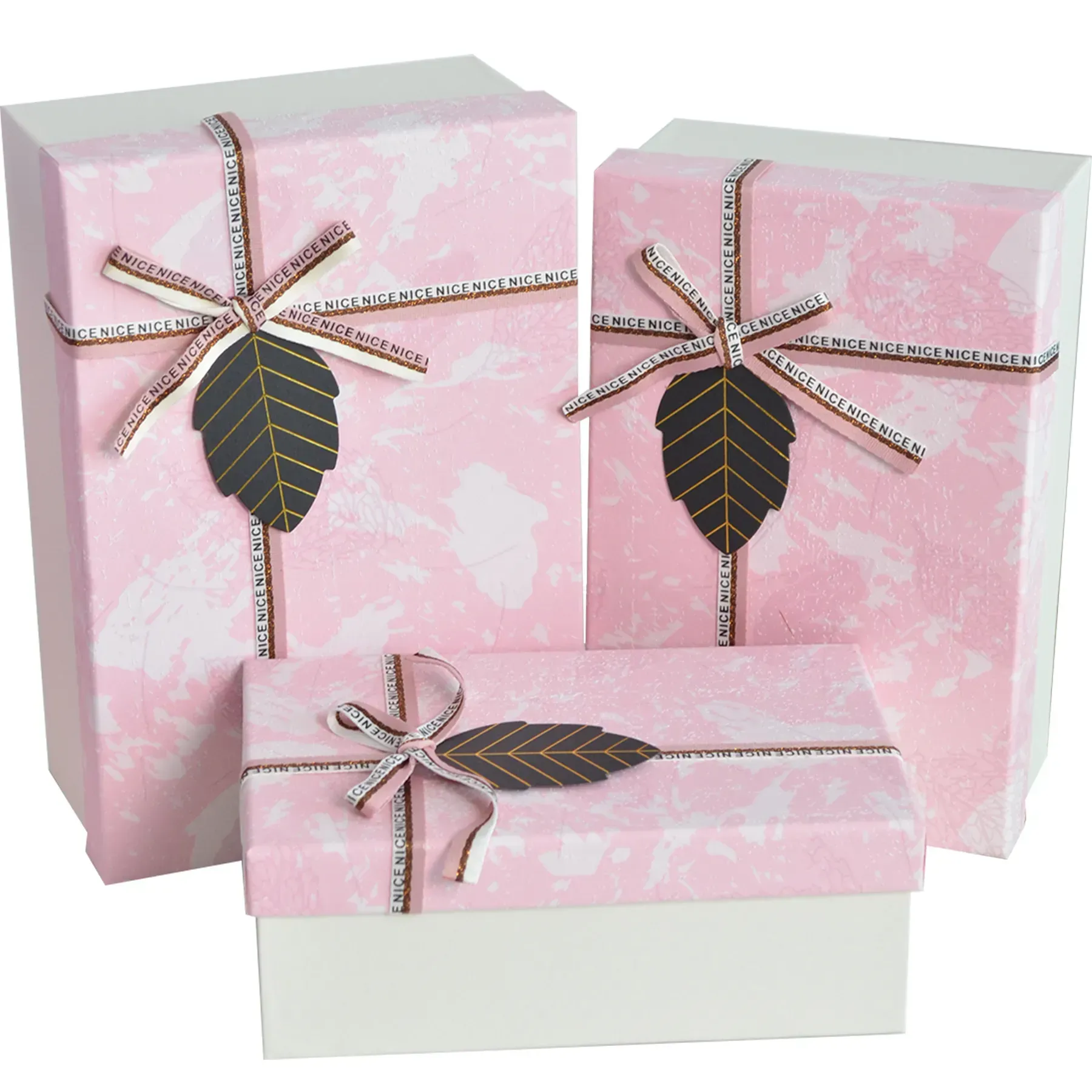 Подарочная коробка прямоугольная, розовато-белая абстракция с бантиком, 21*14 см, 1103463902.