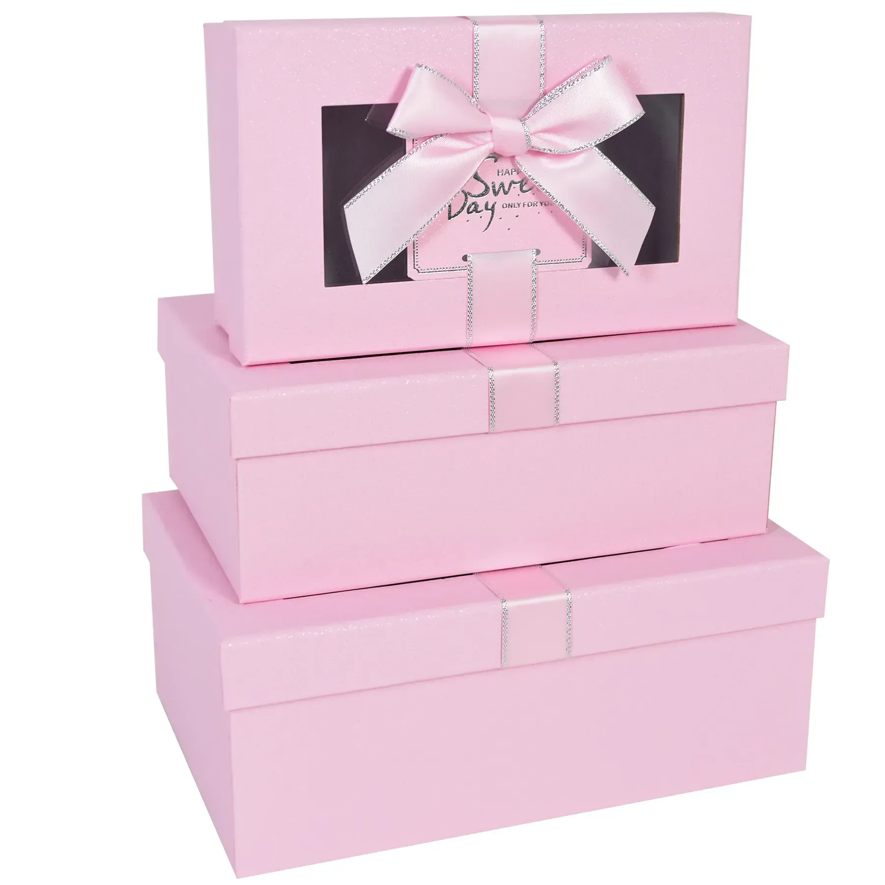 Подарочная коробка прямоугольная, розовая с окошком и бантом, 21*14*8 cм, 150338612