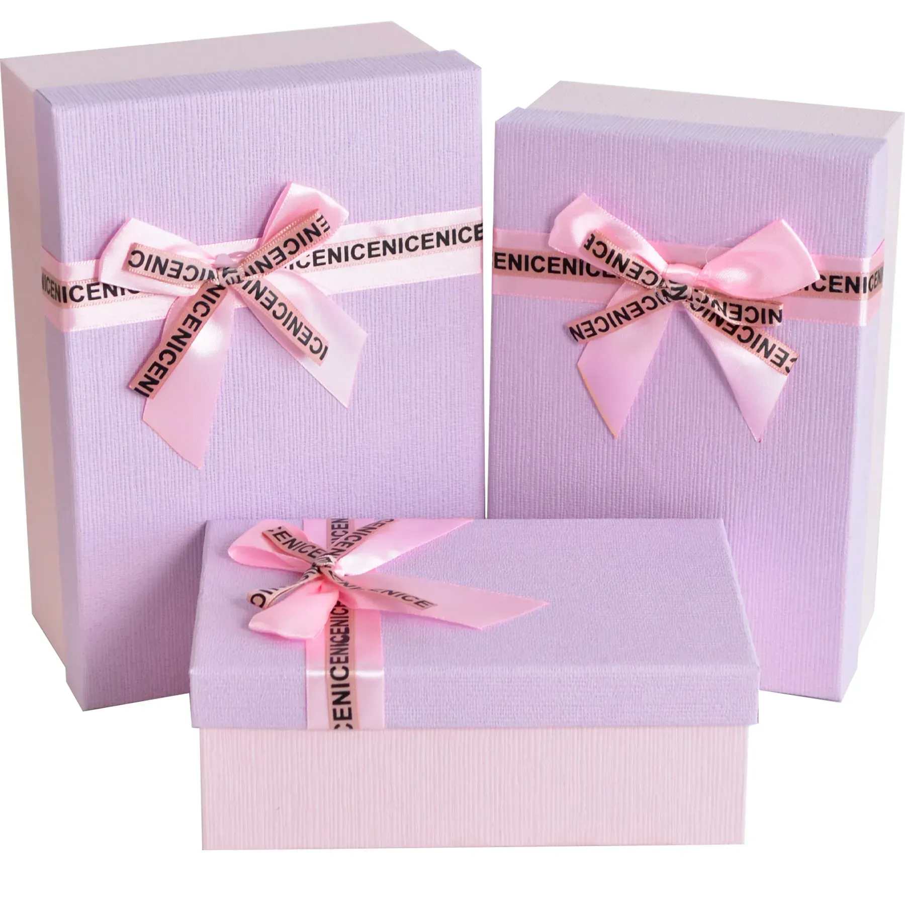 Подарочная коробка прямоугольная, сиреневая с розовым бантом, 21*14*8 см, 1103428812.