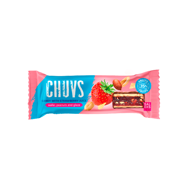 Конфета "Chuvs" с яблочным пюре, клубничным соком и жареным арахисом, 30 г, ТМ "SALEKS"
