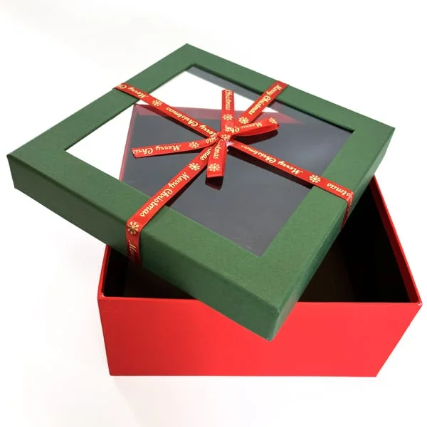 Подарочная коробка квадратная НР, зелено-красная с окошком, 17,5*17,5*8 см, 410314472 2
