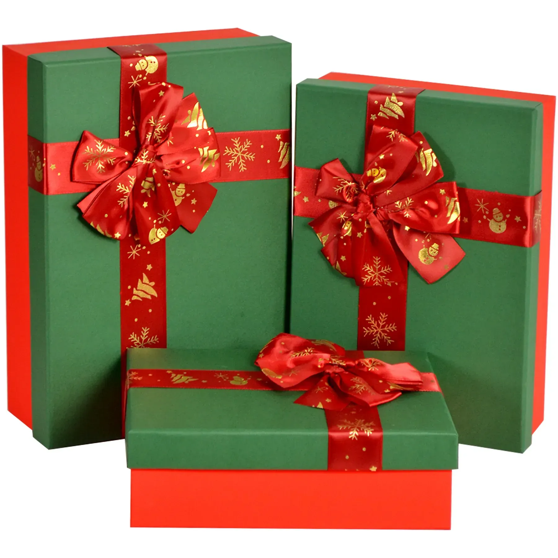 Подарочная коробка прямоугольная НР, красно-зеленая с бантом №2, 26*19*8 см, 1103452302