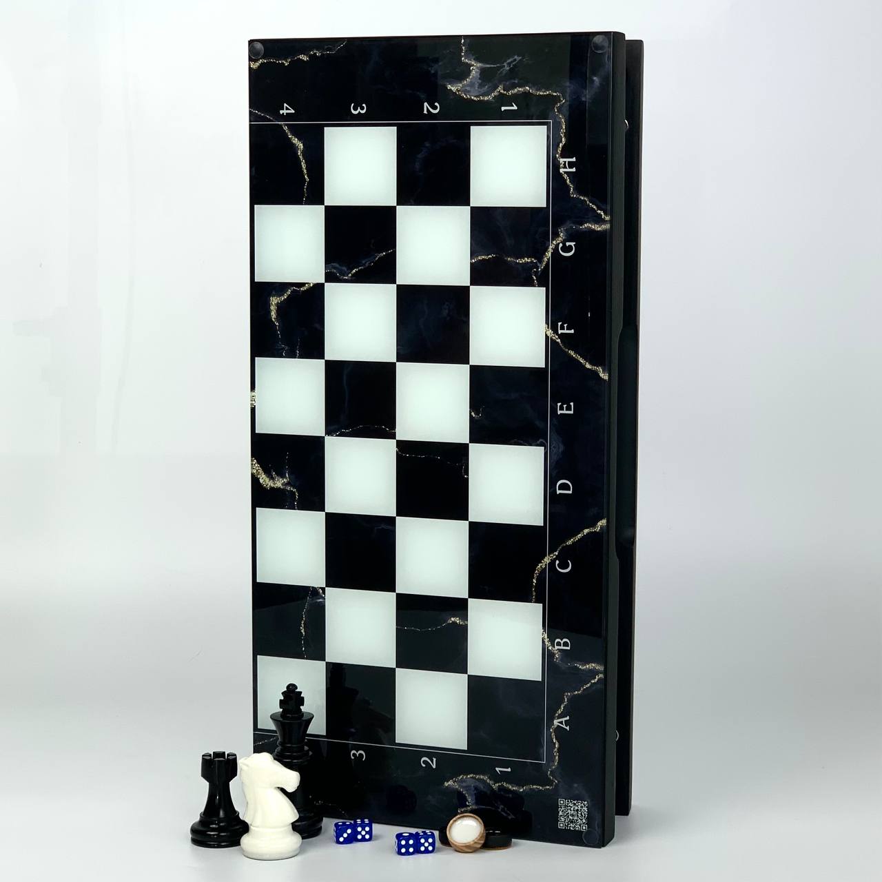 Стеклянные шахматы-нарди "Золотой мрамор" 50*23 см, 270051