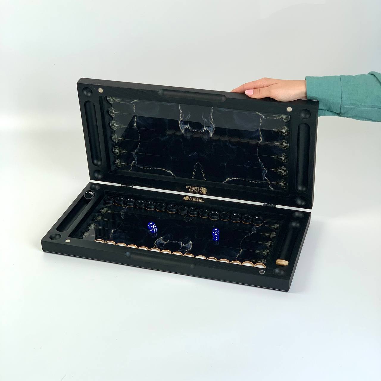 Стеклянные шахматы-нарди "Золотой мрамор" 50*23 см, 270051 15