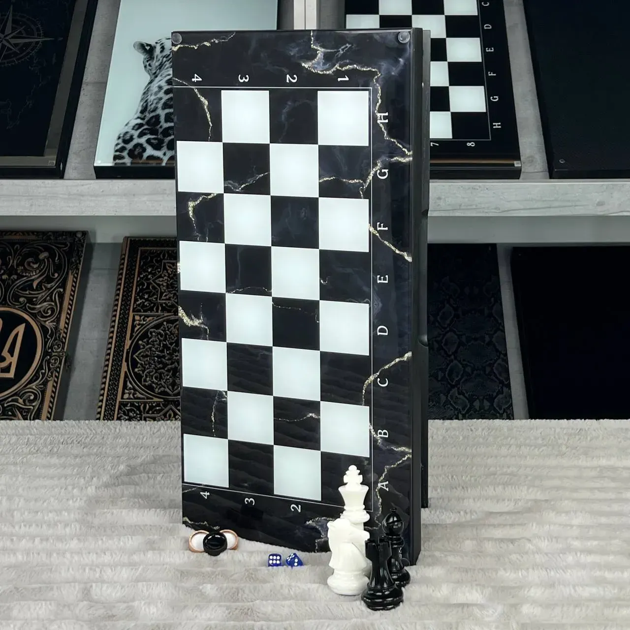 Стеклянные шахматы-нарди "Золотой мрамор" 50*23 см, 270051 1
