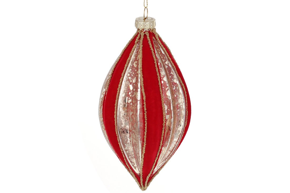 Украшение елочное "Красный бархат" 15 см, рельефной формы, красный с платиной, 118-057