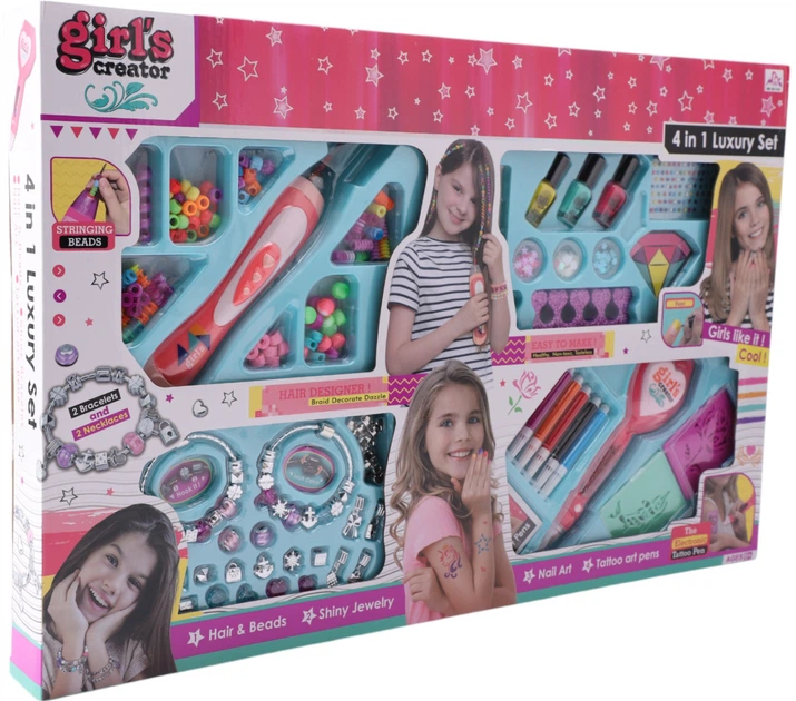 Ігровий набір дитячий 4в1 для манікюру, татуювання, зачісок та створення прикрас,  GIRL`S CREATOR, 7150347