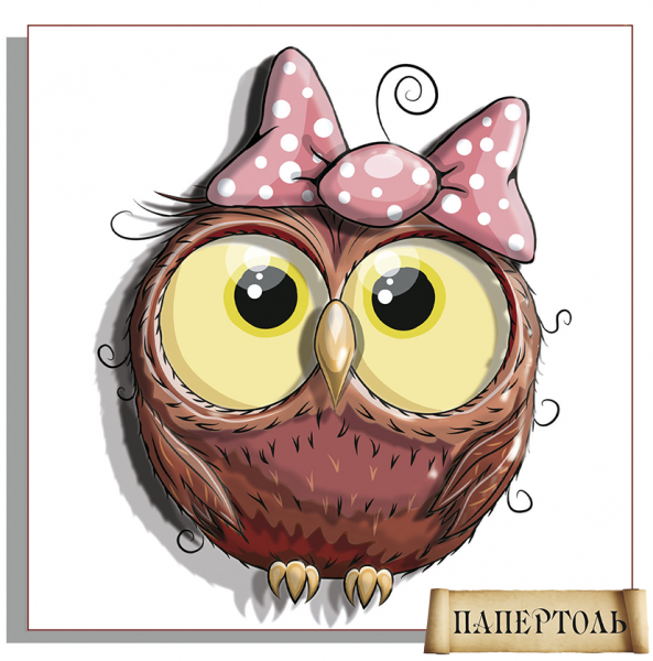 Об'ємна картина з паперу 237 "Совеня з бантом" 12*12 см, РТ150158, ТМ "Tela Artis"