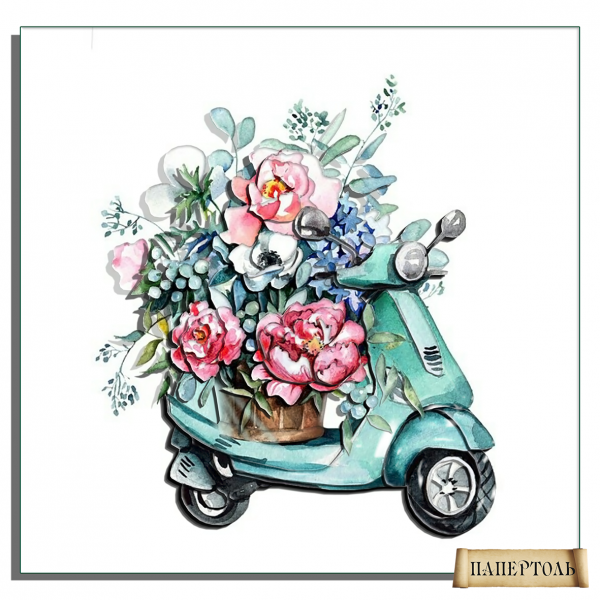 Об'ємна картина з паперу 340 "Квітковий мопед" 20*20 см, РТ150260, ТМ "Tela Artis"