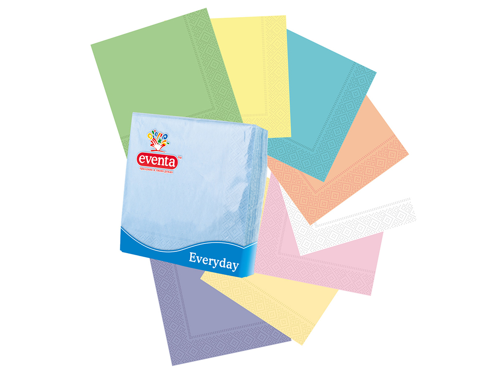 Салфетки бумажные EVENTA 33*33 пастель 3-х слой. 20шт. в ассор. (2449)