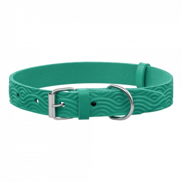 Ошейник для собак кожаный Barksi Classic одинарный с тиснением Волна(ш 12мм, д 23-30) бирюзовый 1