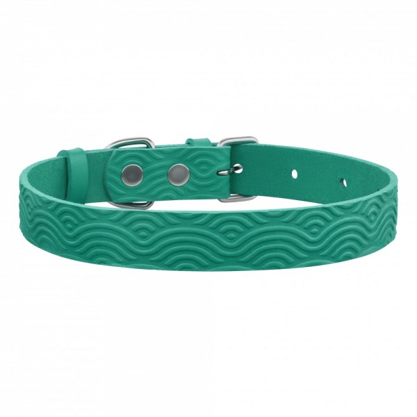 Ошейник для собак кожаный Barksi Classic одинарный с тиснением Волна(ш 12мм, д 23-30) бирюзовый 2