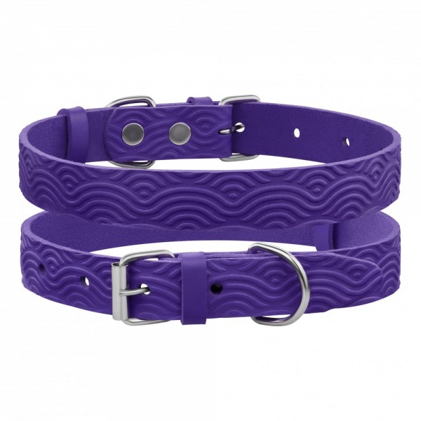 Ошейник для собак кожаный Barksi Classic одинарный с тиснением Волна(ш 17мм, д 28-36) фиолетовый