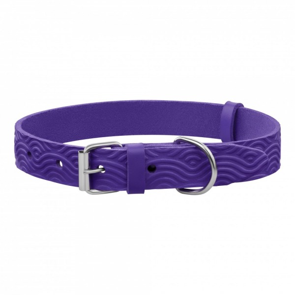 Ошейник для собак кожаный Barksi Classic одинарный с тиснением Волна(ш 17мм, д 28-36) фиолетовый 2