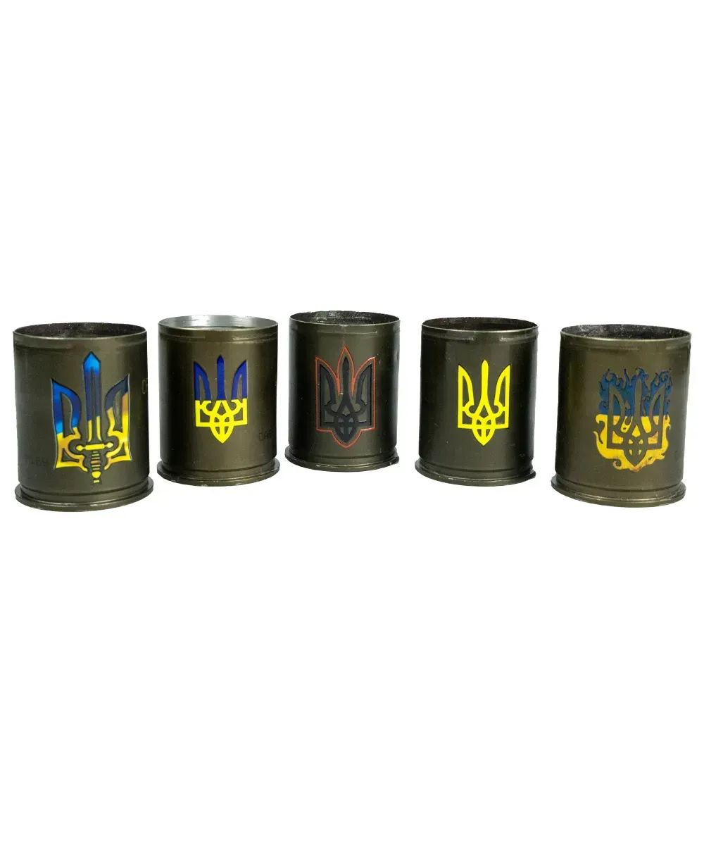 Набір подарунковий військовий 4Profi в коробці Куля( 5 чарок патрон з тризуб з вишиванкой) 2