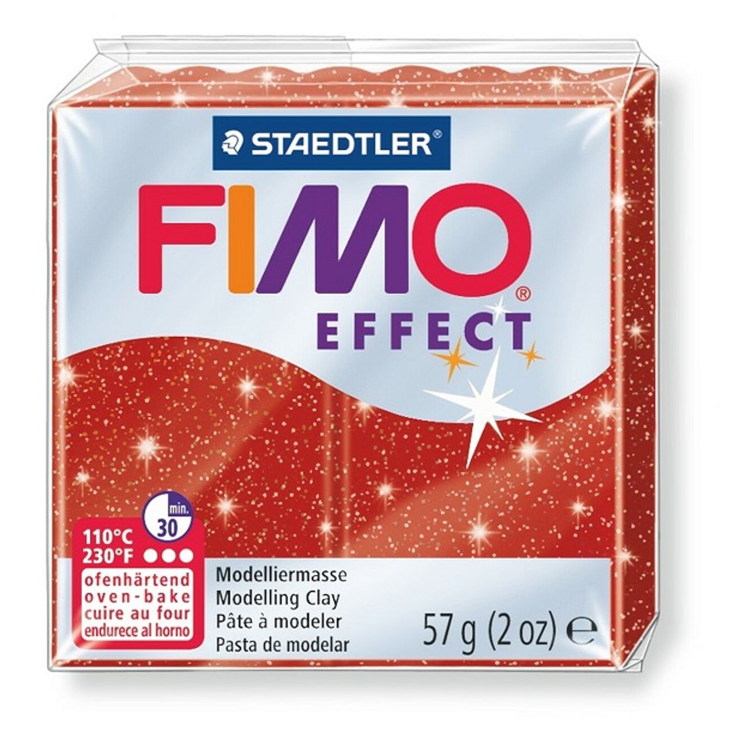 Пластика Effect, Красная с блестками, 57г, Fimo 1