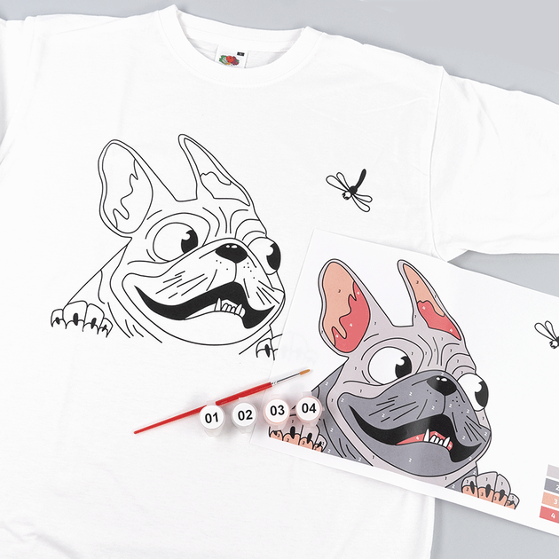 Набор, футболка-раскраска, "Мопс", хлопок 100%, размер S, ROSA Talent 3