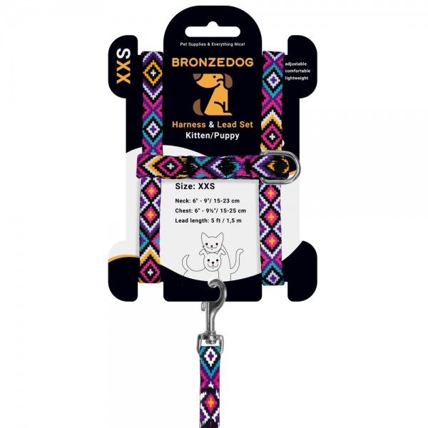 Шлея с поводком для кошек и мелких собак TM Barksi Urban, размер 2XS, гуцульская фиолетовая 3