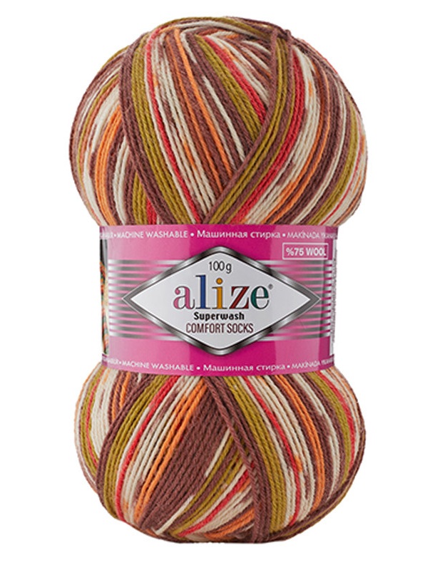 Пряжа шкарпеткова 75% вовна, 25% поліамід, 100 г, 420 м, 7709 Золота осінь, ТМ Alize