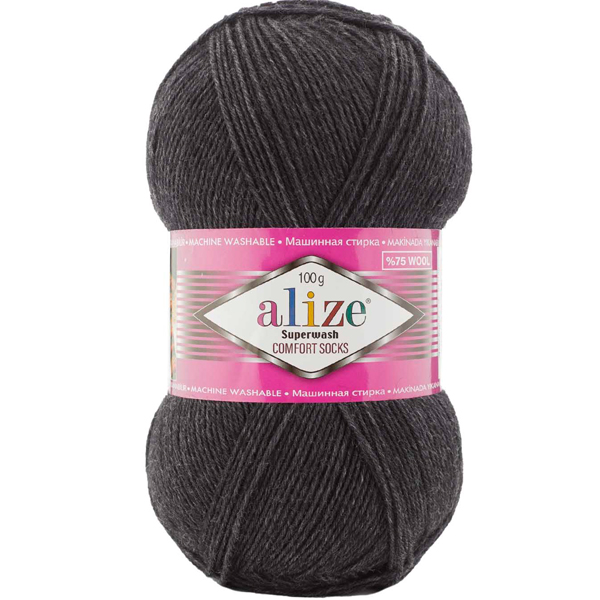 Пряжа шкарпеткова 75% вовна, 25% поліамід, 100 г, 420 м, 521 Темно-сірий, ТМ Alize