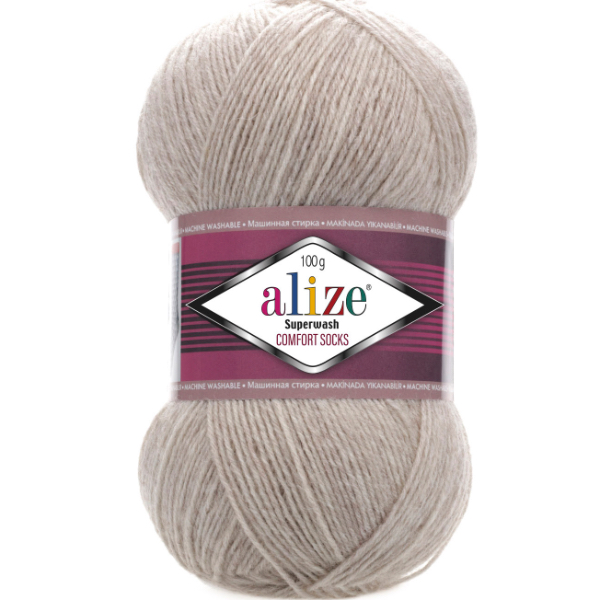 Пряжа шкарпеткова 75% вовна, 25% поліамід, 100 г, 420 м, 152 Бежевий меланж, ТМ Alize