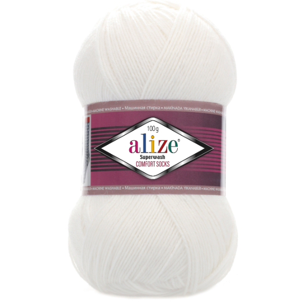 Пряжа шкарпеткова 75% вовна, 25% поліамід, 100 г, 420 м, 55 Білий, ТМ Alize