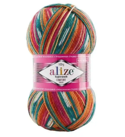 Пряжа шкарпеткова 75% вовна, 25% поліамід, 100 г, 420 м, 7839 Помаранчево-зелений, ТМ Alize