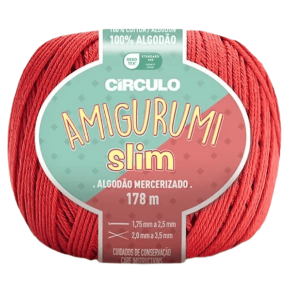 Пряжа 3583 Червоний (100% бавовна ,70 г, 178 м, 6 мот. в уп), ТМ "Amigurumi Slim"