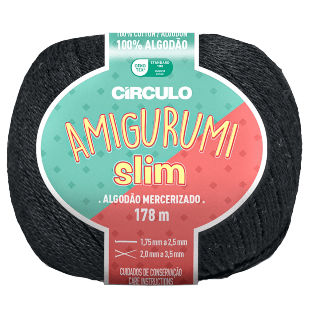 Пряжа 8990 Чорний (100% бавовна ,70 г, 178 м, 6 мот. в уп), ТМ "Amigurumi Slim"