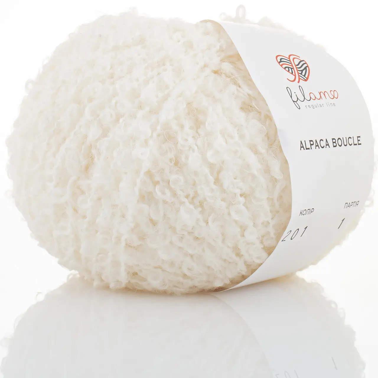 Пряжа букле 201 Теплий білий, ТМ filamo - Alpaca Boucle