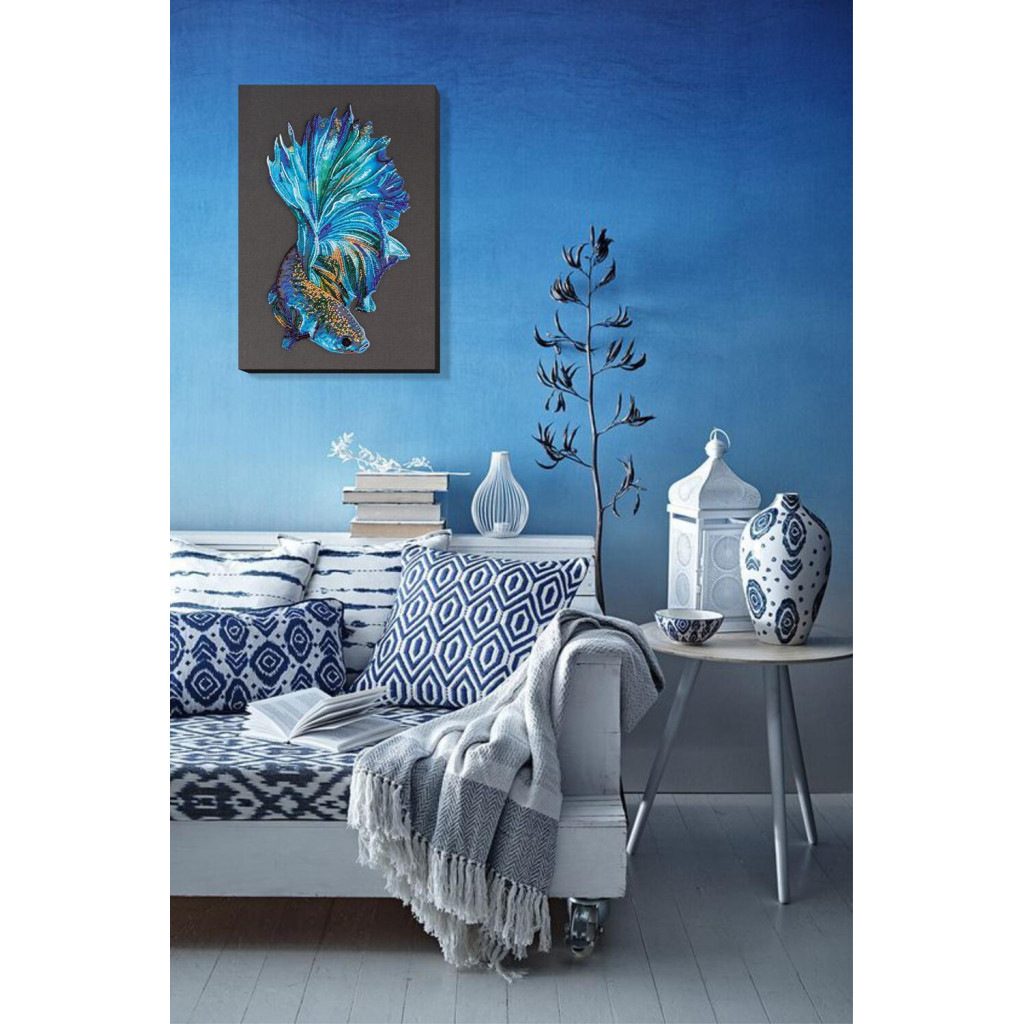 Набор для вышивки бисером на натуральном художественном холсте "Сине золото", AB-746 4