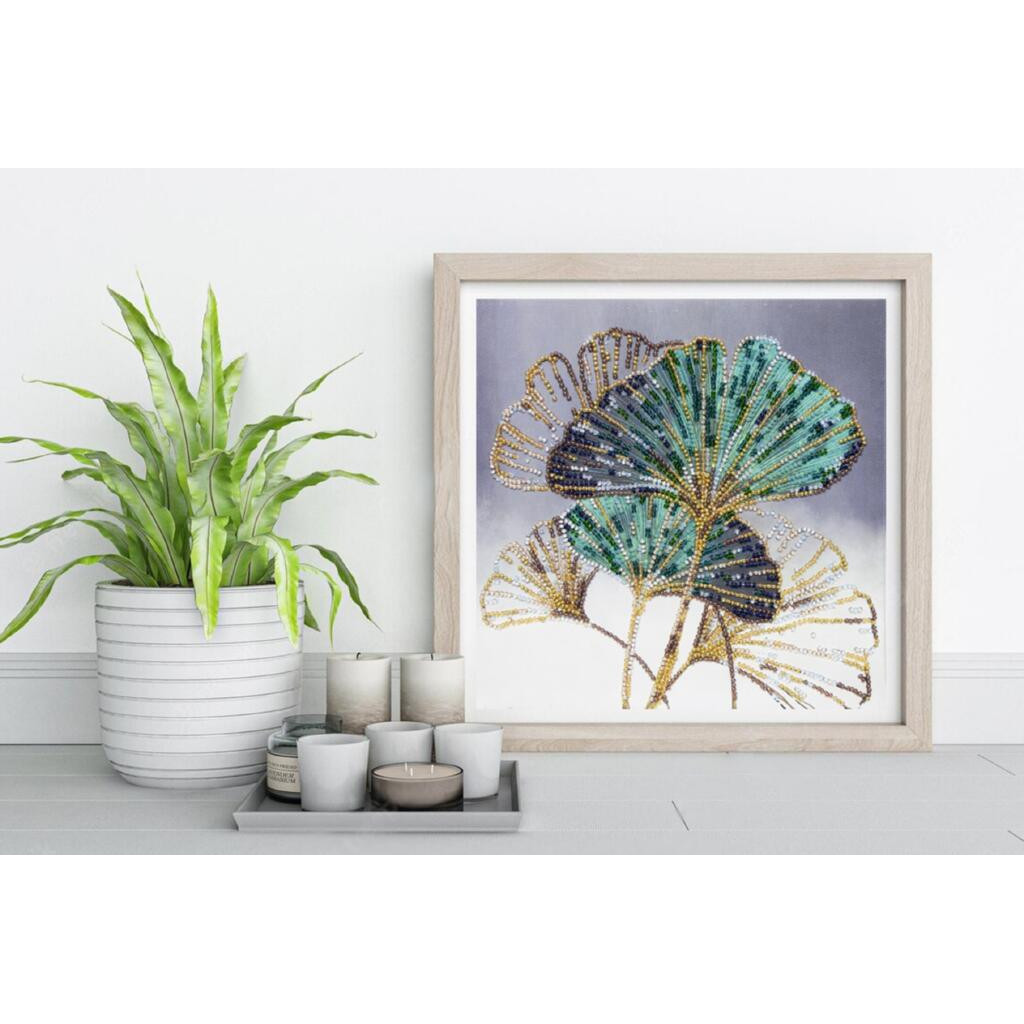 Набор-меди для вышивки бисером на натуральном художественном холсте "Изумрудные листочки", AMB-087 1