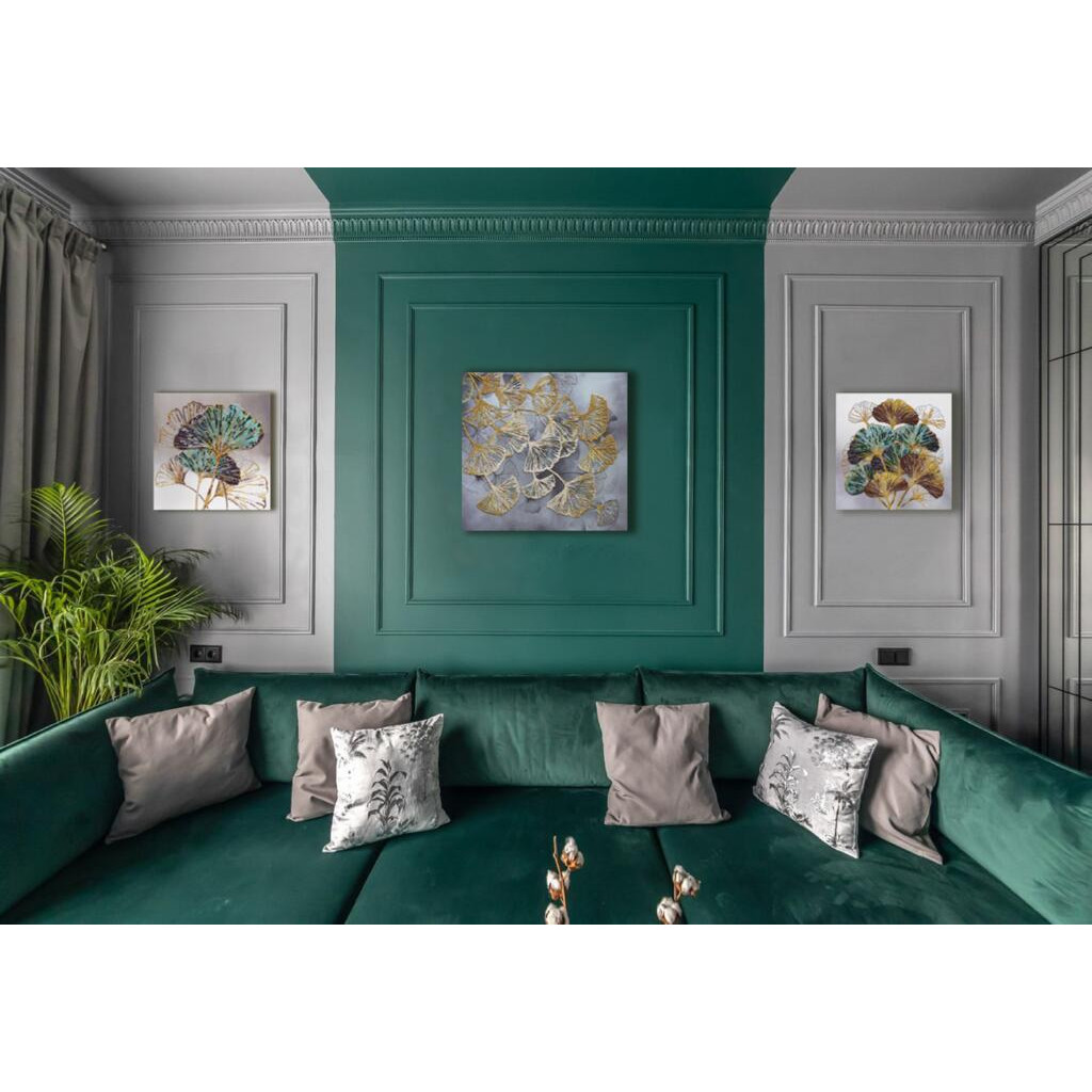 Набор-меди для вышивки бисером на натуральном художественном холсте "Изумрудные листочки", AMB-087 5