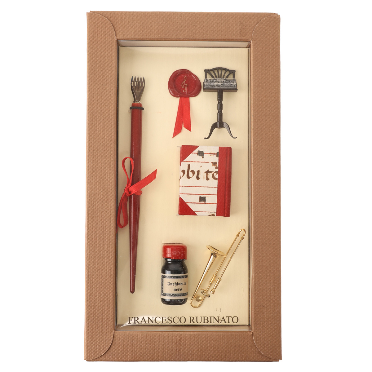 Подарунковий набір д/каліграфії "Музика" в коробці (тримач пера,чорнило,міні-тромбон,аксес.), 7744