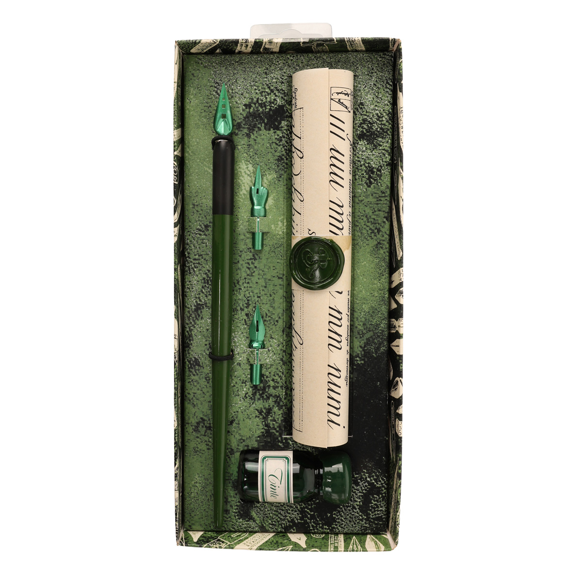 Подарунковий набір д/каліграфії в коробці (дерев.тримач пера, 3 накін.,пергам.,чорнило 10 мл.), 7751 1