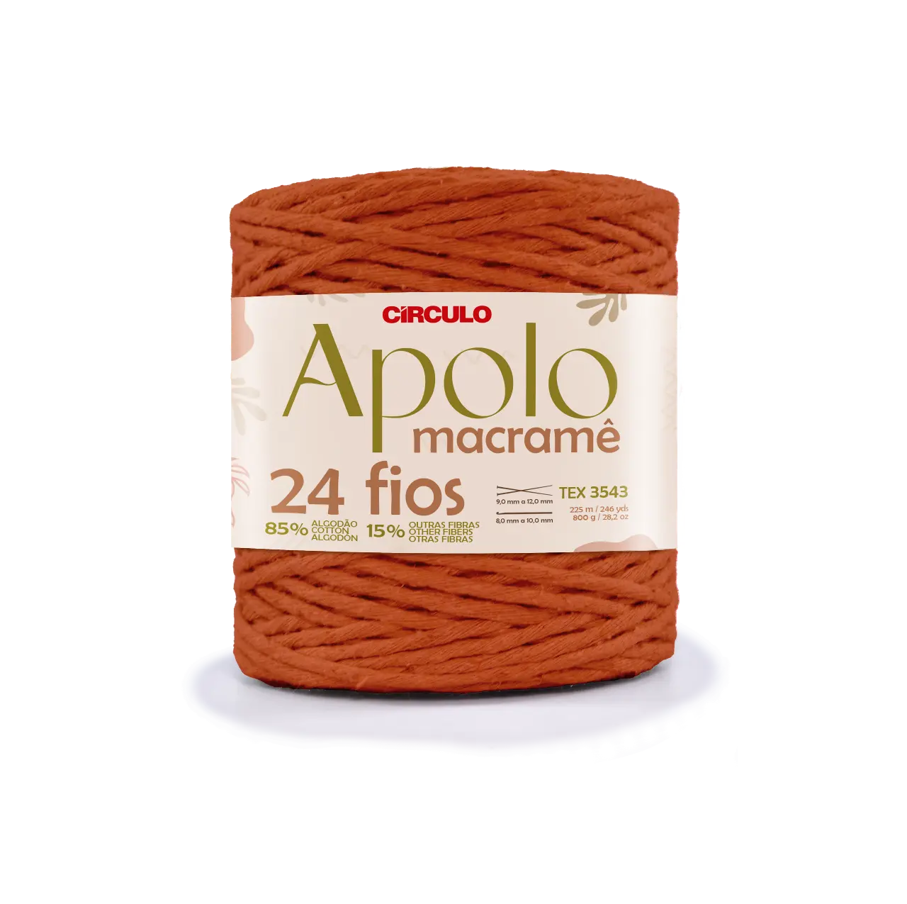 Пряжа 7496 Жовтогарячий (85% бавовна, 15% інші волокна, 800г, 225 м 1 шт), ТМ "Apolo Macrame"