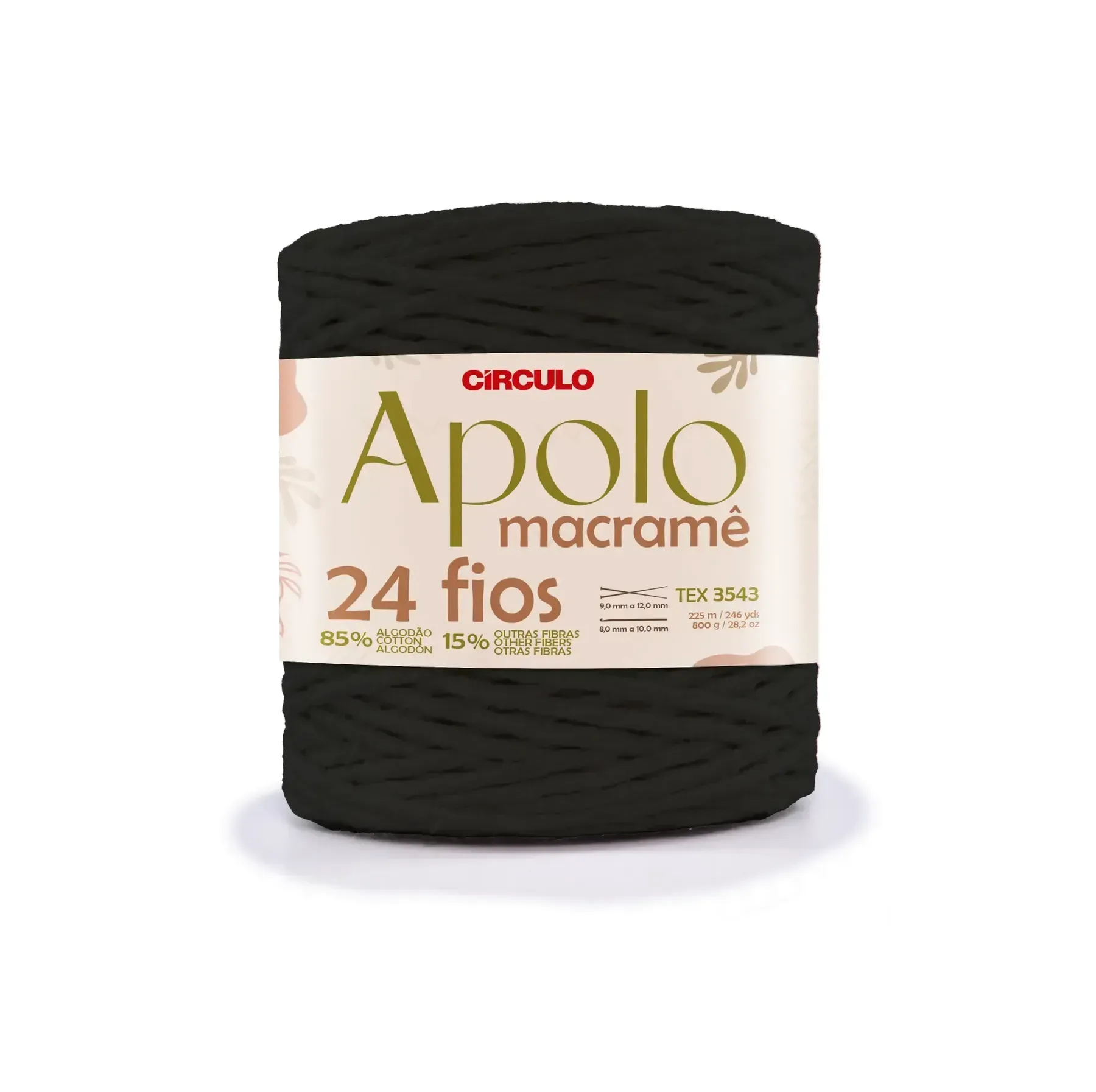 Пряжа 8990 Чорний (85% бавовна, 15% інші волокна, 800г, 225 м 1 шт), ТМ "Apolo Macrame"