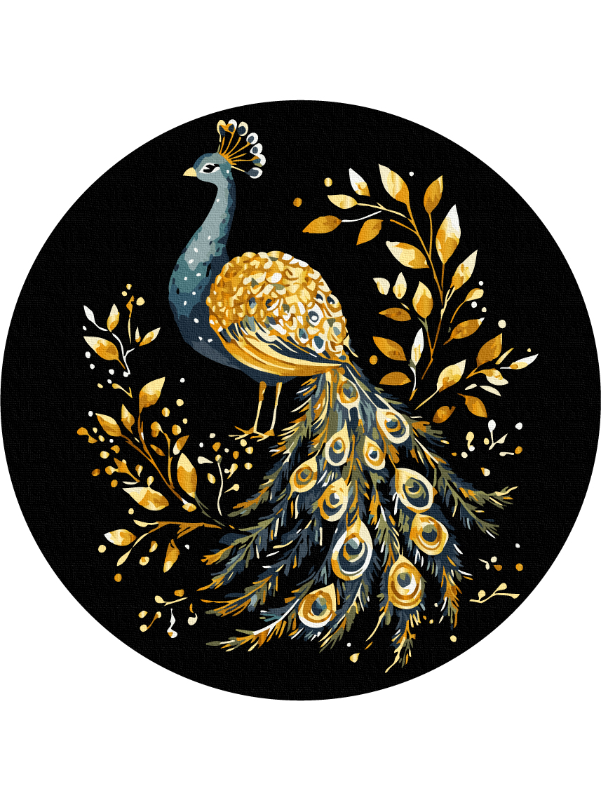 Картина по номерам Ø 30 см "Павич" на черном полотне, RCB00114M