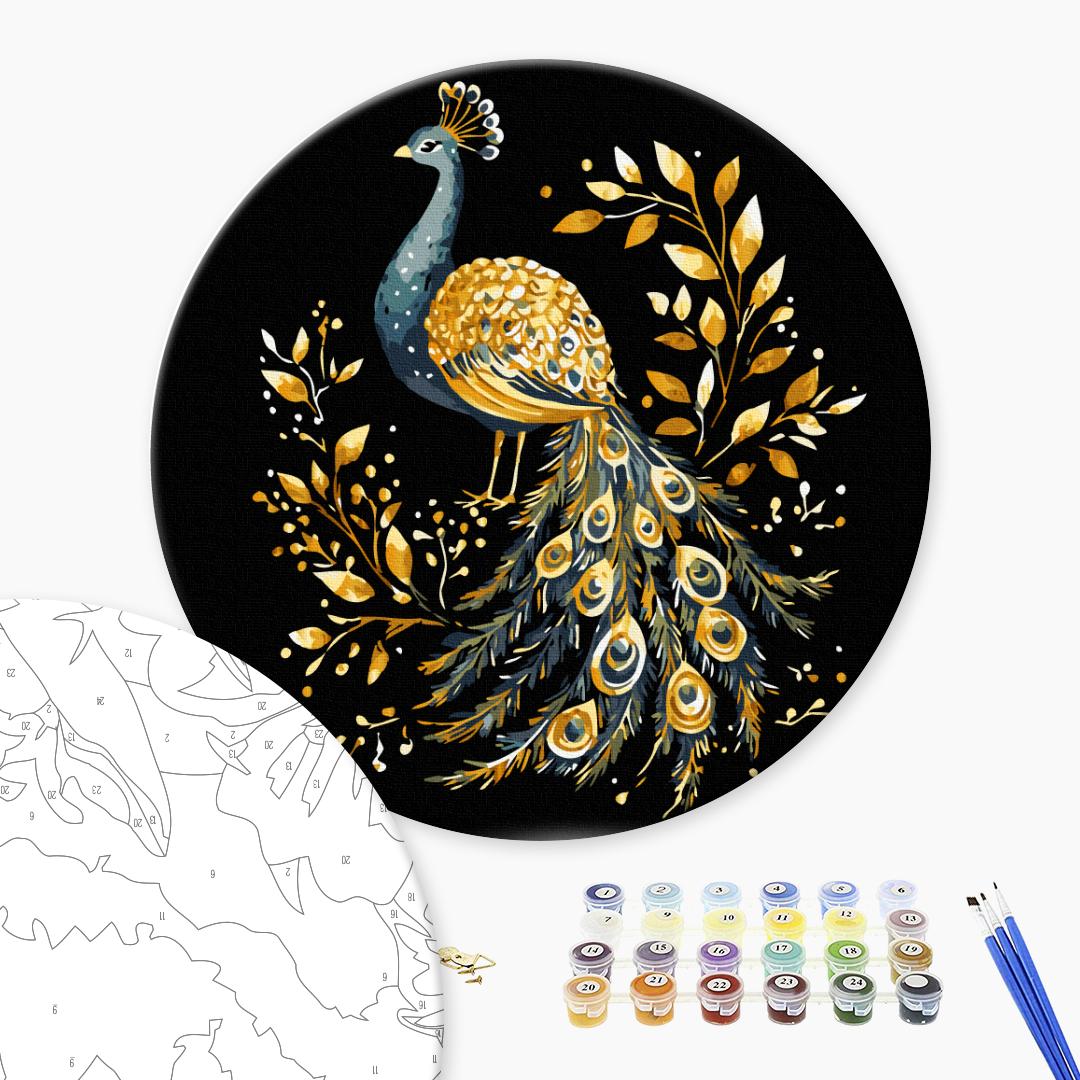 Картина по номерам Ø 30 см "Павич" на черном полотне, RCB00114M 1