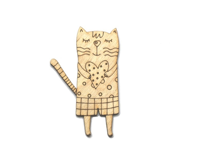 Заготовка магнита деревянная "Кот "Дела сердечные-3" 50*80 мм, ZS117