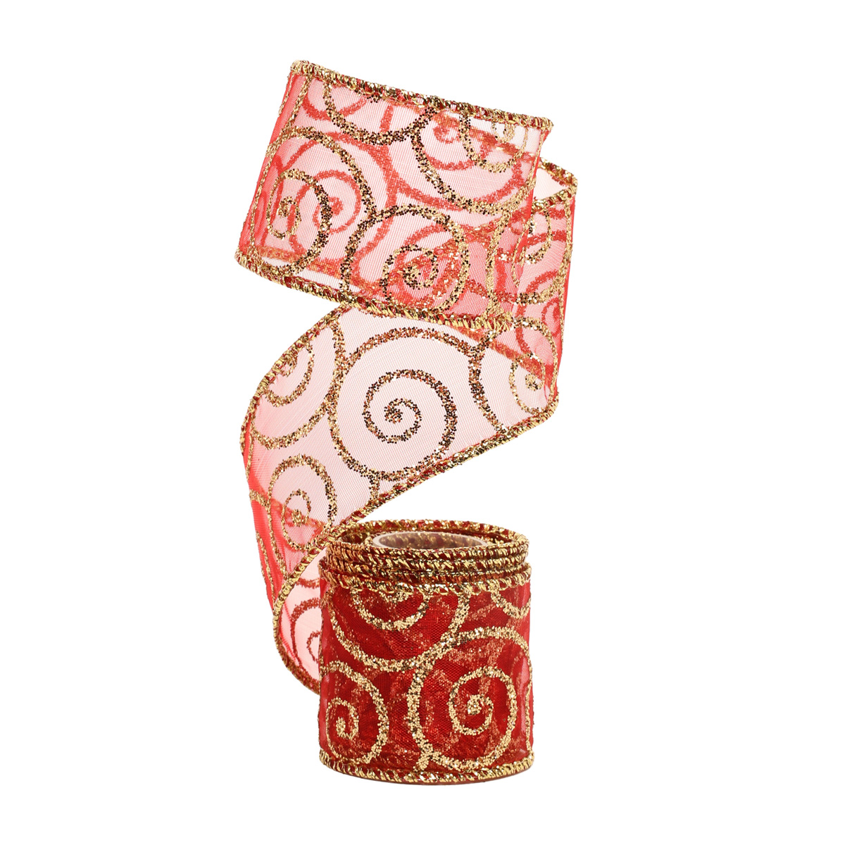 Лента декоративная органза 2 м*3,8 см, красная с золотом (2 вида в ассорт.), XX1852090