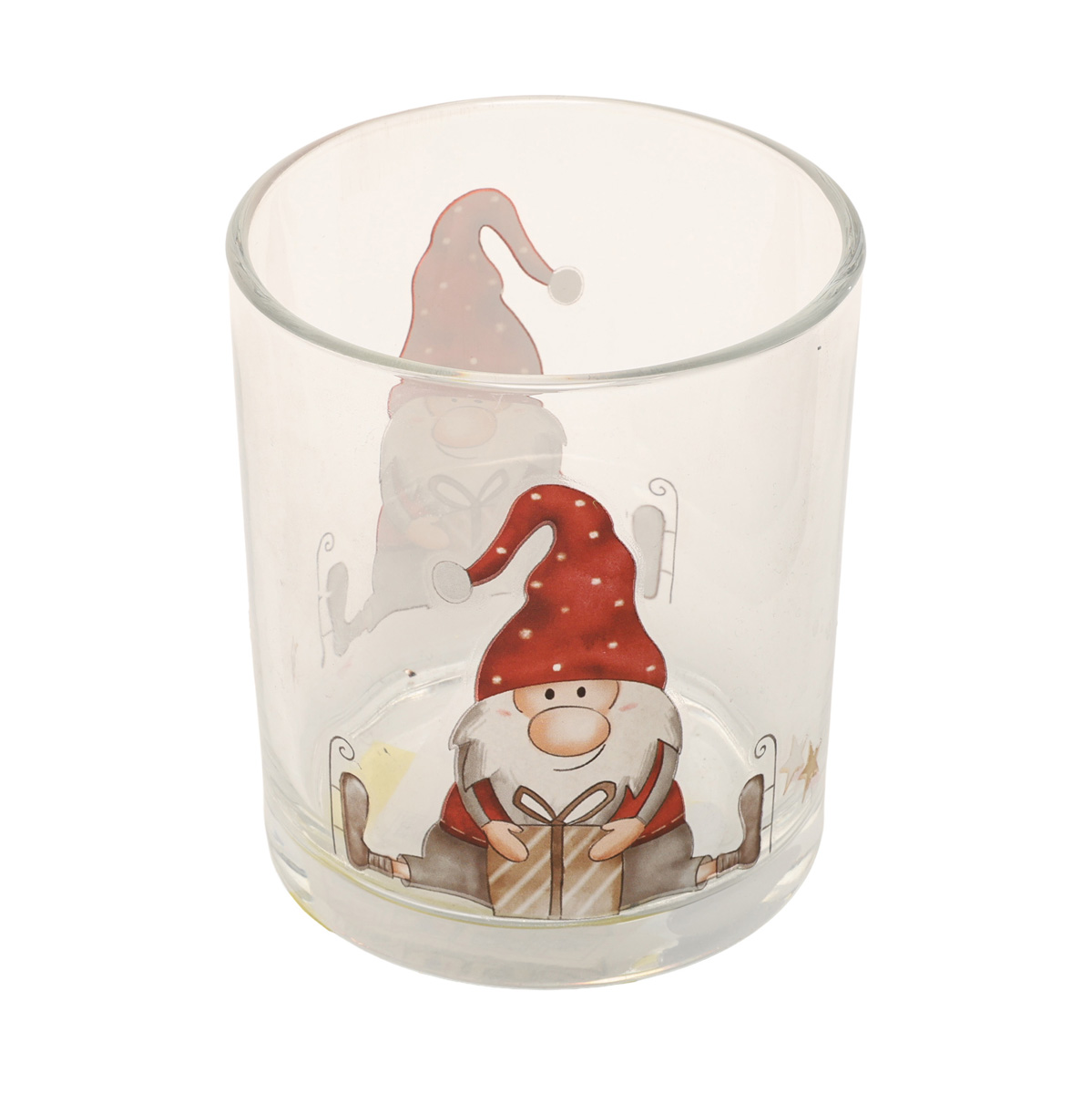 Подсвечник новогодний стеклянный "Bolle" h=10 см, лакированый, белый с красным рисунком (3 вида), 9708483/2012179