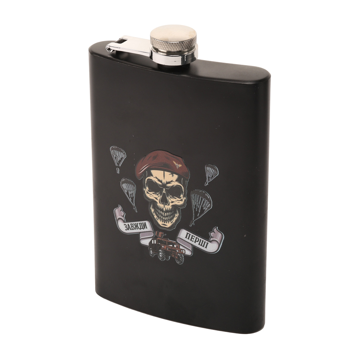 Набор подарочный военный 4 Profi в коробке "Всегда первые", (Фляга 9OZ+ 4 рюмки патрон 35D) 2