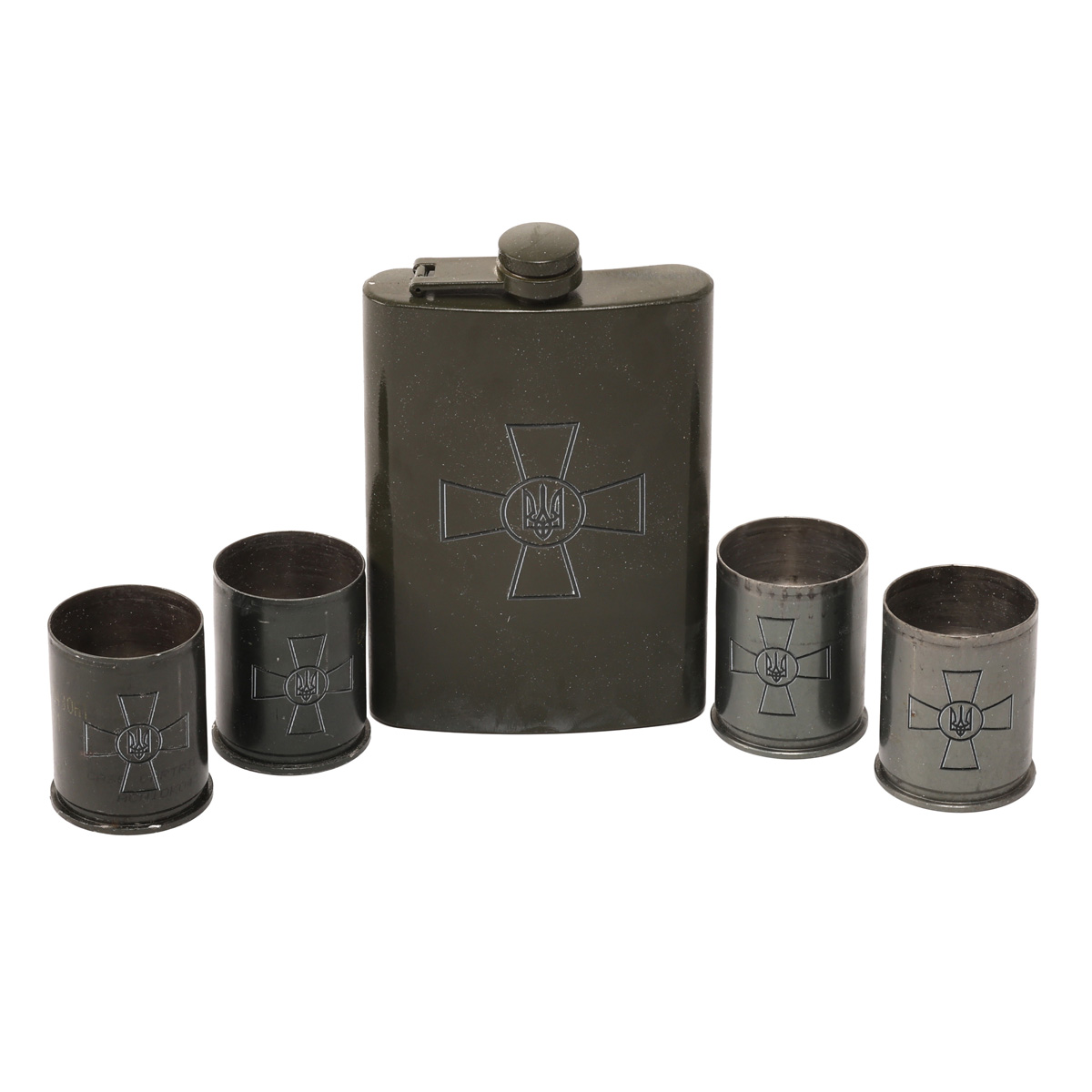 Набор подарочный военный 4 Profi в коробке Крест ВСУ (Фляга 9 OZ+ 4 рюмки патрон) 1