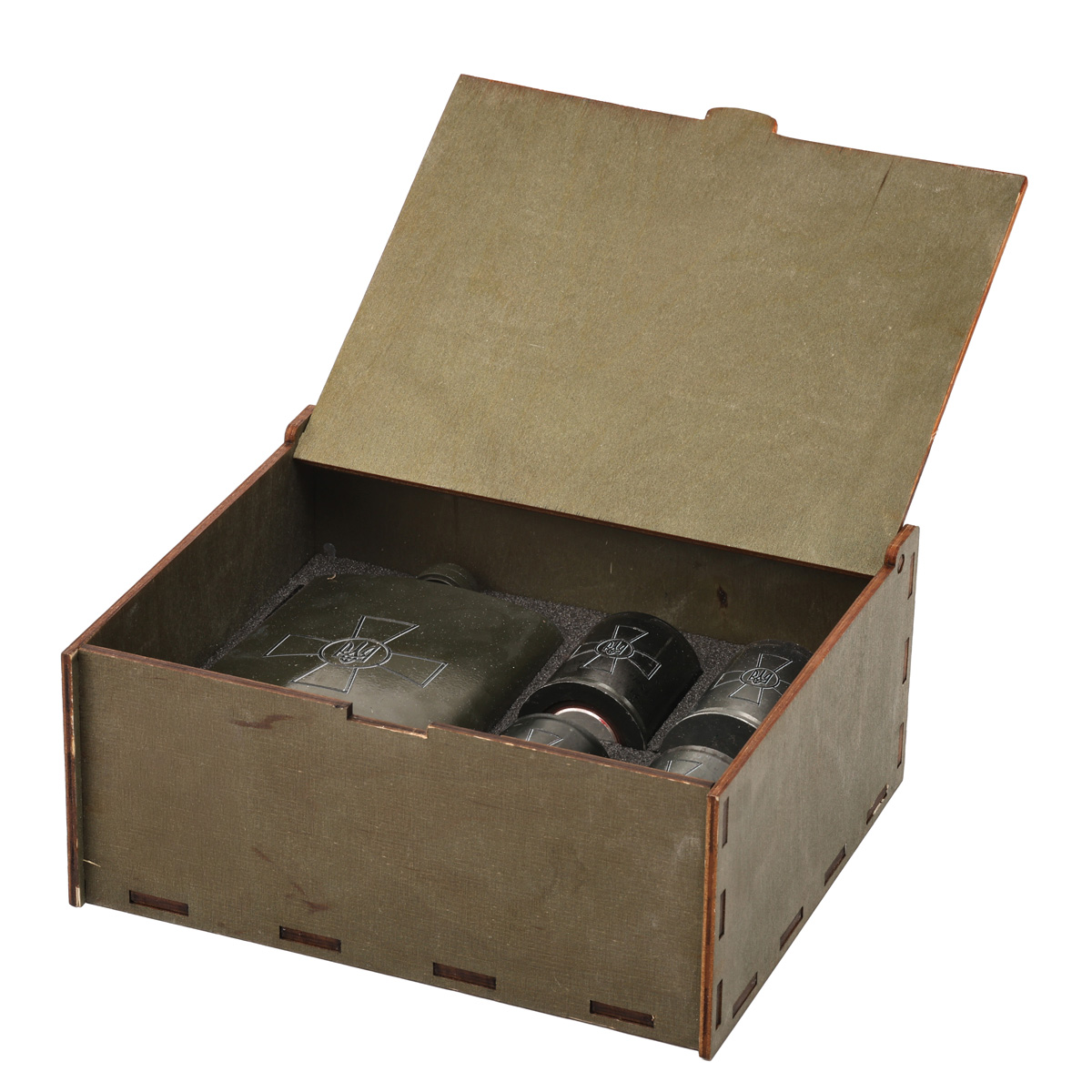 Набор подарочный военный 4 Profi в коробке Крест ВСУ (Фляга 9 OZ+ 4 рюмки патрон) 5