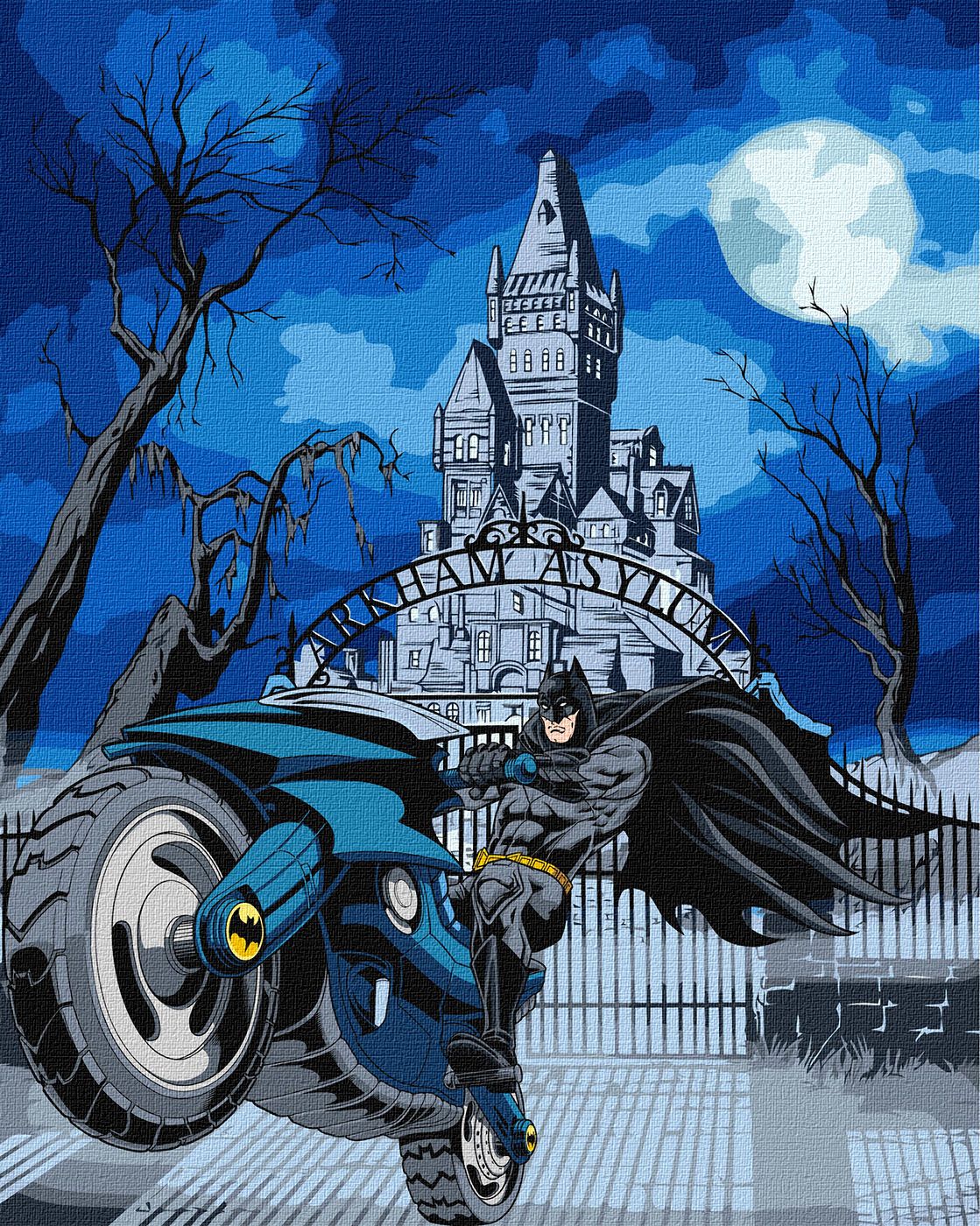 Набор для росписи по номерам 40*50 см WB "Batman: Batcycle с красками металлик extra", KHO8709