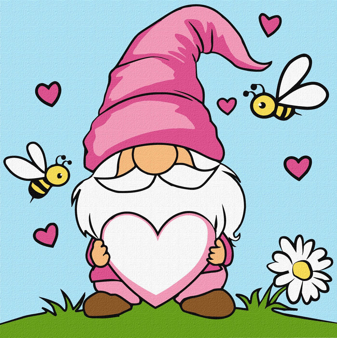 Набір для розпису по номерах для дітей 25*25 см "Закоханий гном", KHO1179